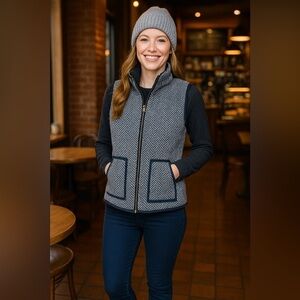 Quilted J Crew Vest Classic Parisian Preppy Herringbone Layer Business Office